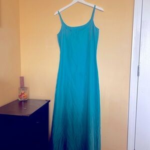 Satin Slip Maxi Dress - Teal Blue